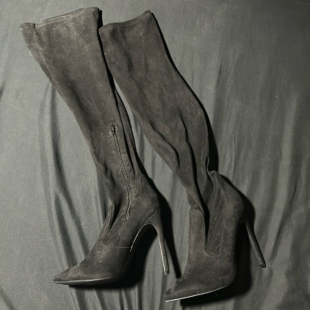 Black thigh high heel boots